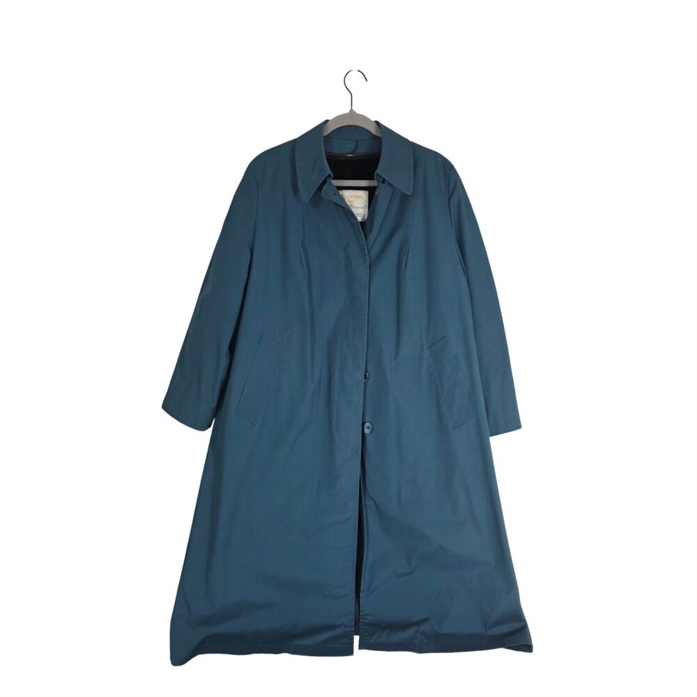 Vintage London Fog Blue Maincoat Faux Fur Lined Long Coat Women's Classic 21in